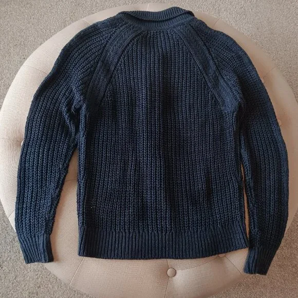 Garnet Hill Navy cardigan sweater with collared neckline / Size XS - Picture 4 of 7